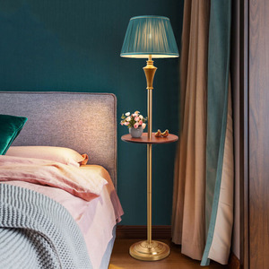 美式茶几全铜落地灯客厅卧室简约现代北欧沙发带置物架立式灯家用
