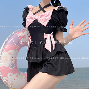 Mimoi Closet新款短袖日系可爱LOLITA裙式泳装连体温泉游泳衣女款