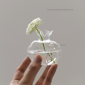 日式石榴造型玻璃小花瓶透明插花干花花瓶创意水培花器客厅摆件
