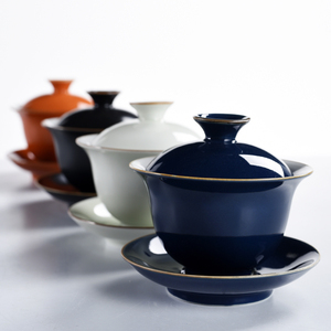 北欧风色彩系陶瓷盖碗大号手工霁蓝釉三才茶碗泡茶器功夫茶具茶道