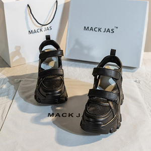 香港MACKJASCHK真皮2024年夏季新款外穿镂空厚底内增高包头凉鞋女