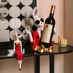 轻奢高档创意兔子红酒架酒柜摆件家居玄关客厅餐桌电视柜桌面装饰