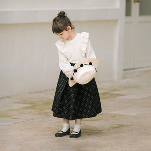 韩版羊驼毛衣女孩童法式花边套头针织衫秋冬保暖公主风大袖子上衣