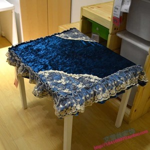 欧式金丝绒蕾丝桌布蓝色圆桌台布方桌布小方巾餐桌冰箱床头柜盖巾