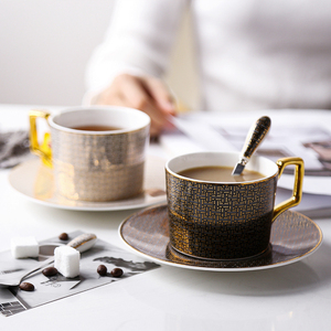 经典网格情侣咖啡杯英式陶瓷下午茶红茶杯欧式优雅骨瓷杯碟带勺