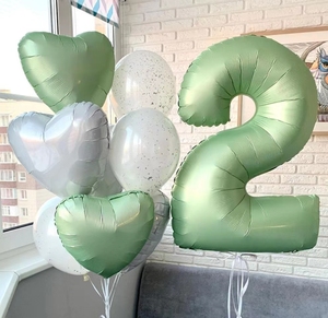 ins风金属绿色数字铝膜气球大号马卡龙绿铝箔球0-9生日派对店庆