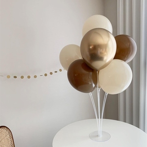 森系奶茶咖啡色桌飘气球束天然乳胶气球含透明支架打气筒氛围装饰