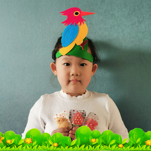 啄木鸟头饰表演道具小鸟头套乌鸦帽子儿童面具套幼儿园亲子装扮