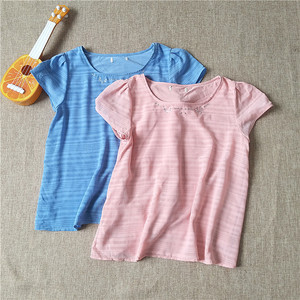 FF5-3新款女夏韩版纯色领口手工烫珠圆领套头T恤短袖上衣0.15