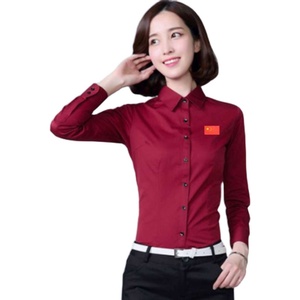 乒乓球裁判服女士长袖衬衫100%全棉易烫裁判专用乒协球服红色衬衫