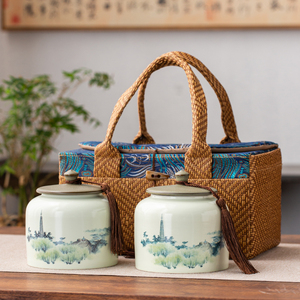 陶瓷茶叶罐复古布袋包装礼盒空盒红茶绿茶龙井普洱密封罐通用礼品