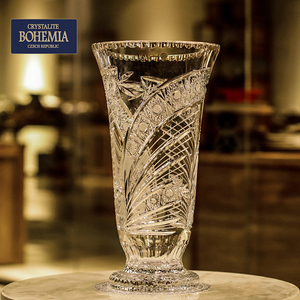 捷克进口水晶玻璃瓶北欧现代创意简约轻奢客厅摆件透明水养插花瓶