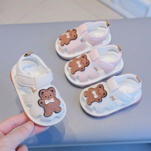 夏季宝宝鞋子婴儿学步鞋包头软底0-1-2岁幼童叫叫鞋带响卡通凉鞋