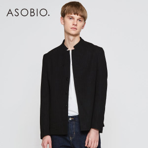 Asobio男装 西服男时尚休闲商务条纹提花立领小西装夹克外