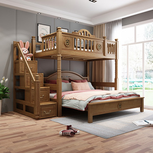 交错式上下床上床下桌双层床全实木两层上下铺儿童床高低床子母床