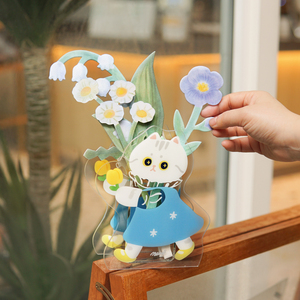 MEWJI妙吉原创可爱猫咪花瓶亚克力花朵室内花器香卡装饰摆件礼物