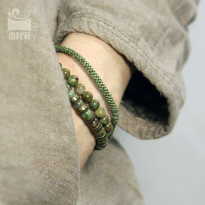个性复古绿石珠子手链 原创设计民族风女款特色饰品多层手串套餐