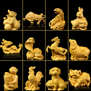 黄杨木雕刻十二生肖鼠牛虎兔龙蛇马羊猴鸡狗猪实木摆件动物手把件