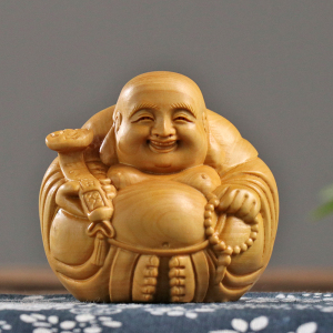 黄杨木一团和气实木雕刻佛像手把件笑脸大肚弥勒佛创意工艺品摆件