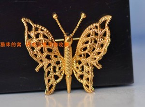 书籍款 1963年 MONET品牌 双层镂空金丝翅膀的蝴蝶 胸针 美国古董