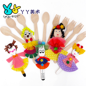 DIY小木勺子白柸木叉子创意儿童手工diy材料幼儿园美术绘画材料