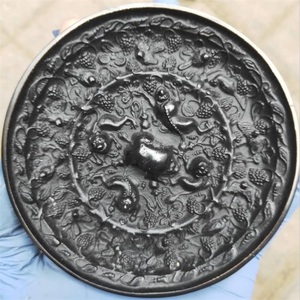 高古铜器 古玩古董收藏杂项 青铜器镜子海兽葡萄镜黑漆古绣包老浆