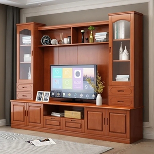 中式实木电视柜组合墙柜现代客厅大小户型整体电视背景柜影视地柜
