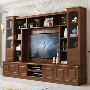 实木电视柜组合墙柜中式客厅多功能储物背景柜现代简约组装影视柜