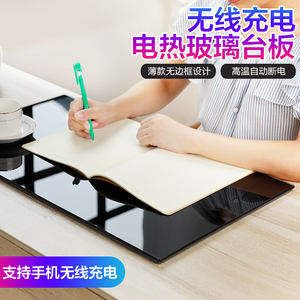 发热暖手桌垫钢化玻璃电暖超大号无线充电鼠标垫办公室桌面写字板