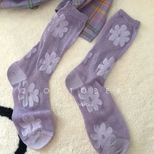 12 OCTOBERS 韩国雏菊花朵亮丝金丝夏薄款透气中筒袜堆堆袜袜子女