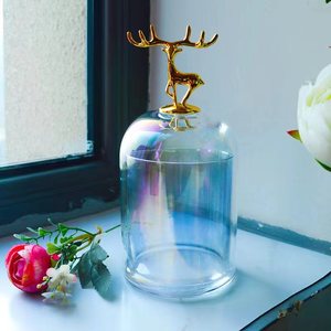 麋鹿玻璃罩金鹿透明炫彩玻璃金钟罩香薰蜡烛防尘罩永生花晶石容器