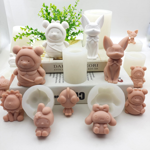 卡通动物烘焙巧克力硅胶模具3D狮子小熊香薰石膏手工皂模具