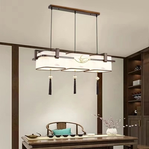 新中式餐厅吊灯实木金丝檀长方形吊灯大气茶室书房新款LED吊顶灯