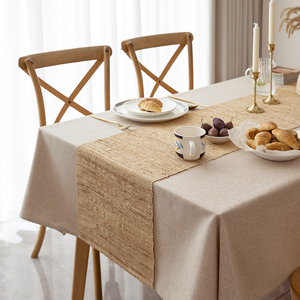 纯色桌布防水免洗棉麻布艺原木风北欧简约高级长方形茶几餐桌台布