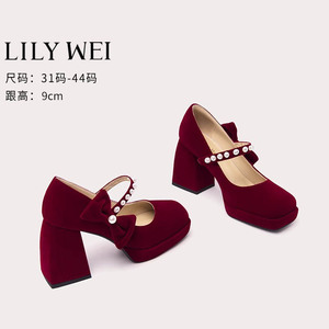 Lily Wei【红昭愿】红色玛丽珍鞋秀禾新娘婚鞋甜美单鞋小码313233