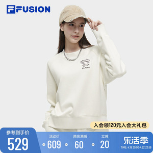 FILA FUSION斐乐潮牌女子套头卫衣2024春季新款时尚纯棉针织上衣