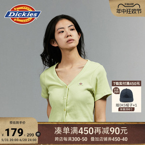 Dickies24春夏新款女式短款纯色logo小标修身短袖开衫