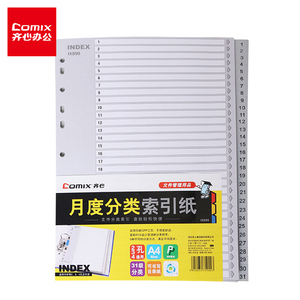 齐心IX899 31页分类纸 隔页纸31张数字月度塑料索引纸11孔分页纸