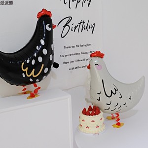 散步动物公鸡气球卡通铝膜站立款母鸡生肖鸡气球派对儿童生日礼物