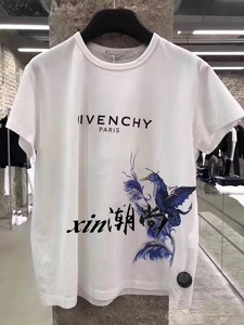Givenchy纪梵希21春夏新款字母logo蓝鸟仙鹤图案休闲男女短袖T恤