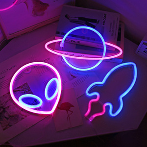 外星人LED造型灯宇宙电玩火箭星球游戏网咖彩灯霓虹灯装饰小夜灯
