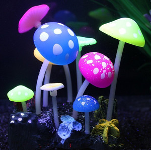 夜光鱼缸造景装饰品仿真荧光蘑菇荷叶水母珊瑚海水草鱼缸水族布景