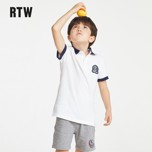 RTW童装短袖儿童2023新款白色t恤夏季中大童polo衫男童纯棉上衣潮
