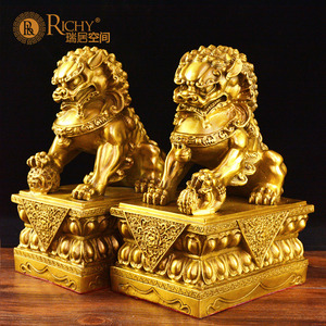 铜狮子摆件一对黄铜北京狮宫门狮家居客厅店铺前台工艺大号装饰品