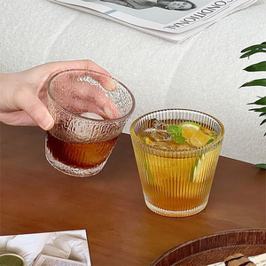 穆尼 日式竖条纹玻璃杯ins茶杯威士忌酒杯简约果汁咖啡杯喝水杯子