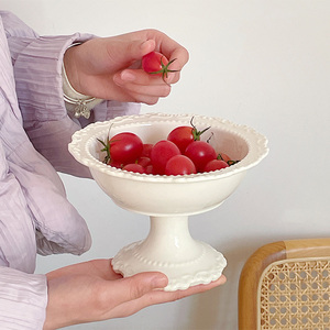 穆尼 ins风法式高脚盘水果盘果盘家用客厅茶几托盘甜品碗陶瓷复古