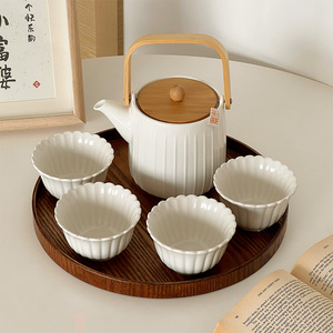 穆尼 日式简约茶具套装家用泡茶陶瓷水壶纯白耐高温大容量花茶壶