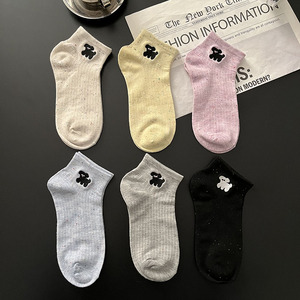 【点子纱爆款】韩国东大门新款现货糖果色系刺绣小动物女短筒棉袜