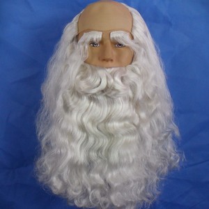 圣诞老人服装高档金装白色胡子眉毛光头假发动漫COS假发白色寿星