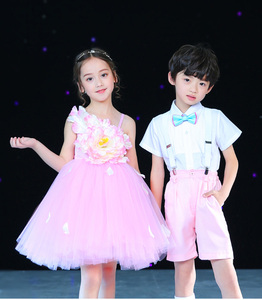 六一儿童粉紫色舞蹈服装幼儿园蓬蓬纱裙演出服男女儿童毕业表演服